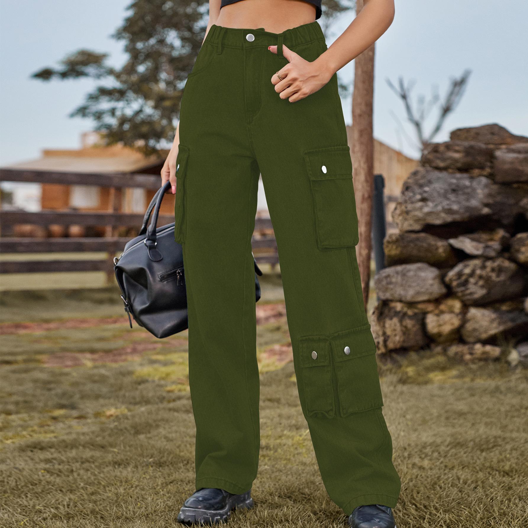 

YYFS Жіночі модні джинсові повсякденні штани з кількома кишенями, штани та капрі XXL армія зелений колір