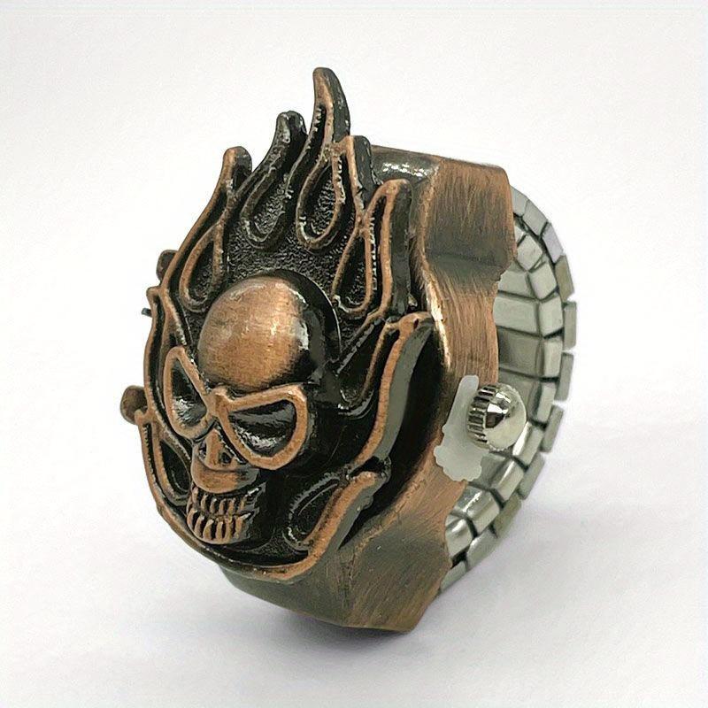 Skeleton Ghost Head Anime Series Ring Watch, Student Fire Head Same Style Retro, Small and Popular, Time Checking Ring Watch