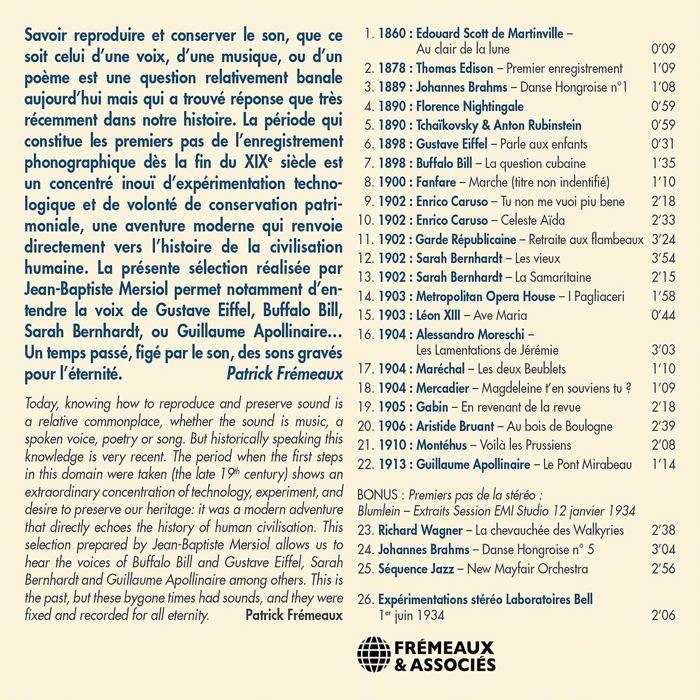 Cd compilation Fremeaux and associes L'Art Phonographique : Premiers Enregistrements 1860-1934