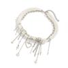 Fashionable Tassels Heart Pendant Necklace with Imitation Pearls and Metal Chain Modern Necklace Present for Women