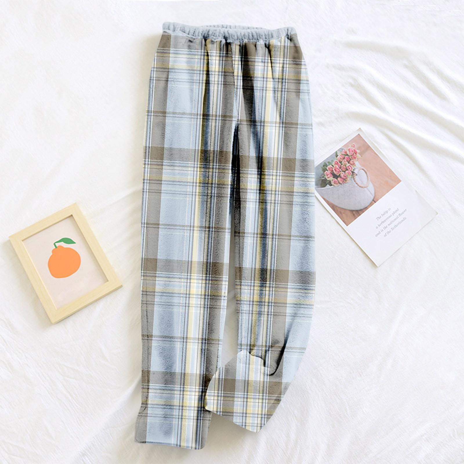 

Женские пижамные штаны, плюшевые пижамные штаны с мягкой эластичной талией, клетчатые штаны с 2 карманами XXL