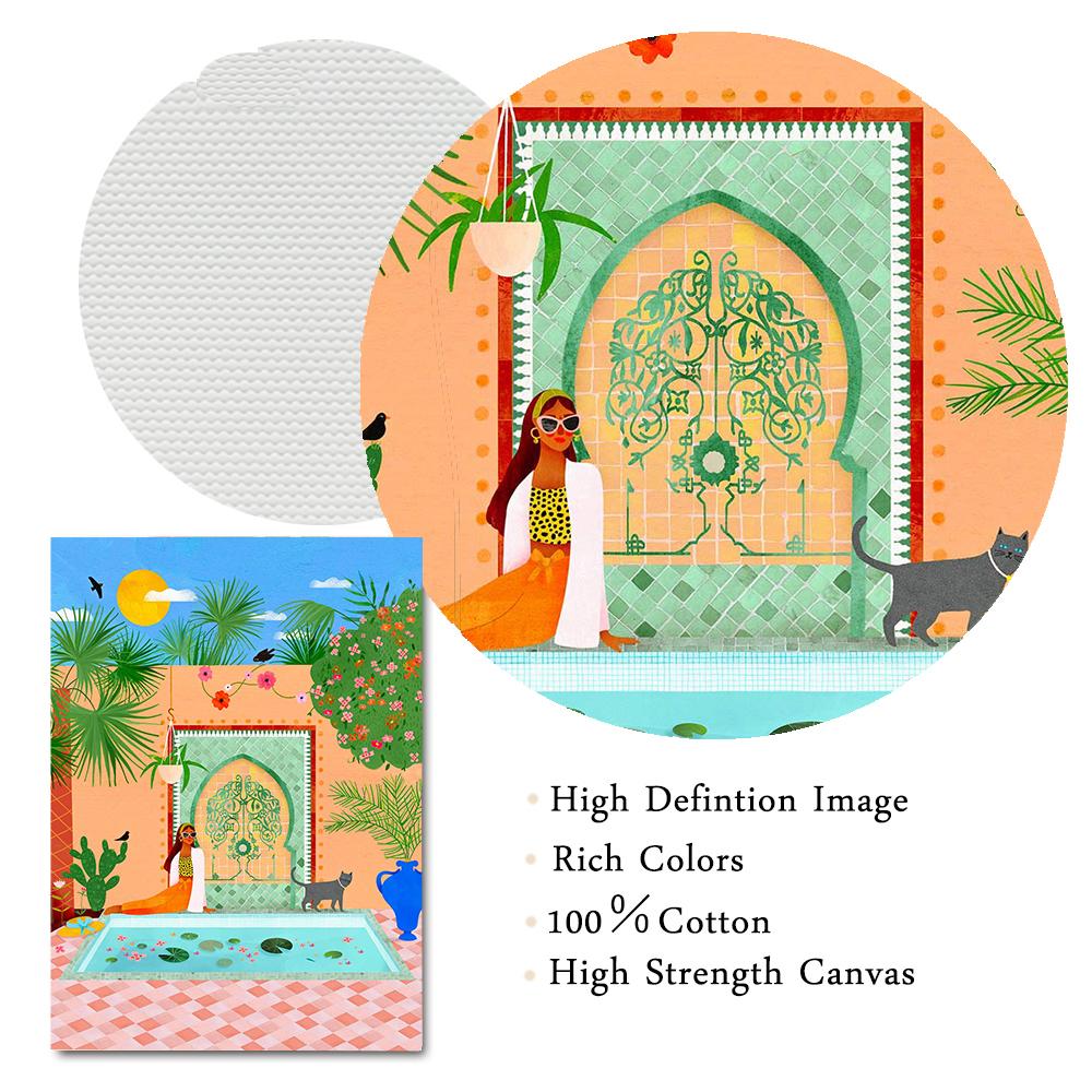 Tropical Jungle Plant Tiger Leopard Camel Wall Art Canvas Painting Girl Palm Grove of Marrakesh Poster Print Pictures Home Decor