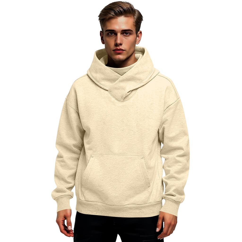 Men's Fashion Solid Color Long Sleeved Hooded Pullover With Pockets Casual Adult Sweatshirt Top