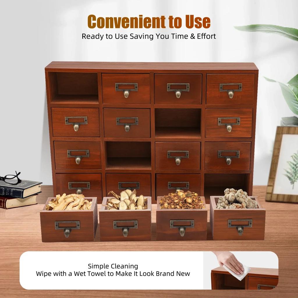 Medizinschrank mit 16 Schubladen, Bibliothekskartenkatalogschrank, Vintage Medizinschrankmöbel, Holzschreibtisch mit Schubladenaufbewahrungsschrank