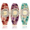 Dameblomst sommerfuglkjole Klokke Rundskive Rhinestone Armbånd Armbåndsur