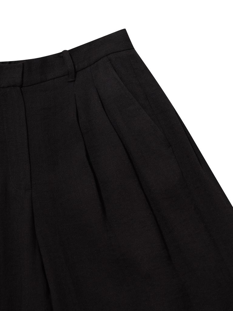 OLZEN Women'S Linen-Like Half Pants_Zlg2Ph2301Bk