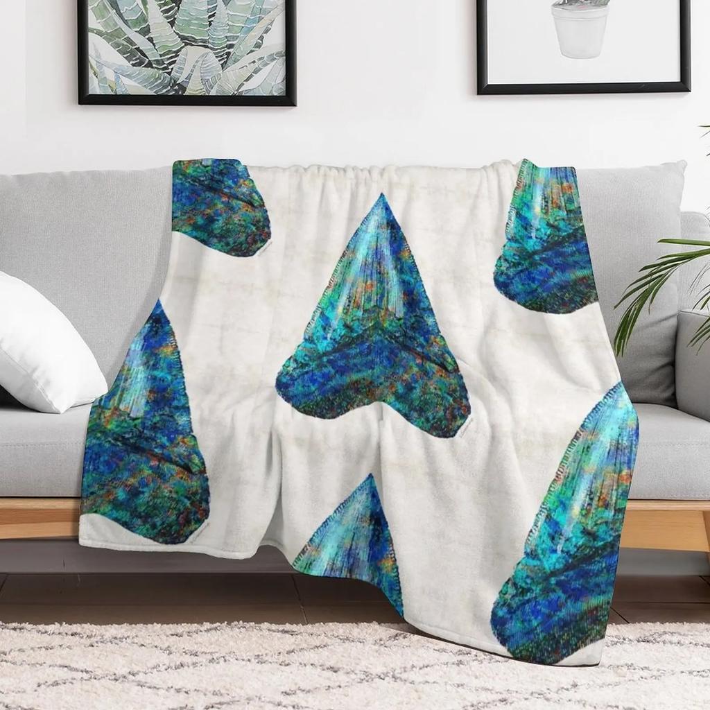 Blue Shark Tooth Art by Sharon Cummings Throw Blanket Faux Fur Soft Warm Blanket for Bed
