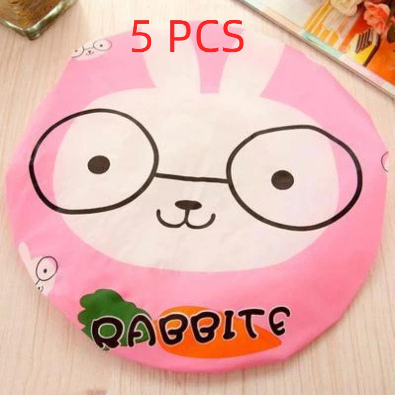 Cartoon Pattern Shower Cap Soft Lace Elastic Edged Waterproof Reusable for Bath SPA Sauna Women Girls Daily Use