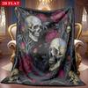 A 2D Flannel Blanket Featuring an Intertwined Dark Skull and Vibrant Peony Pattern, with Soft High-definition Digital Printing. This Cooling Blanket I
