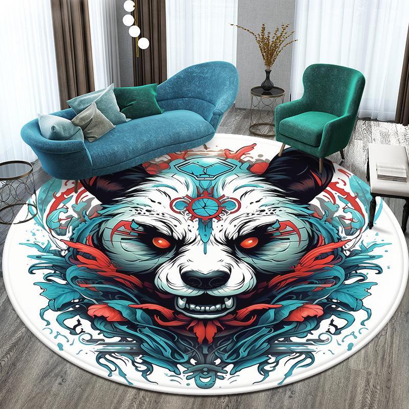 Fashionable circular carpet - washable, with bright animal print designs for kitchen, bedroom, and living room decorations
