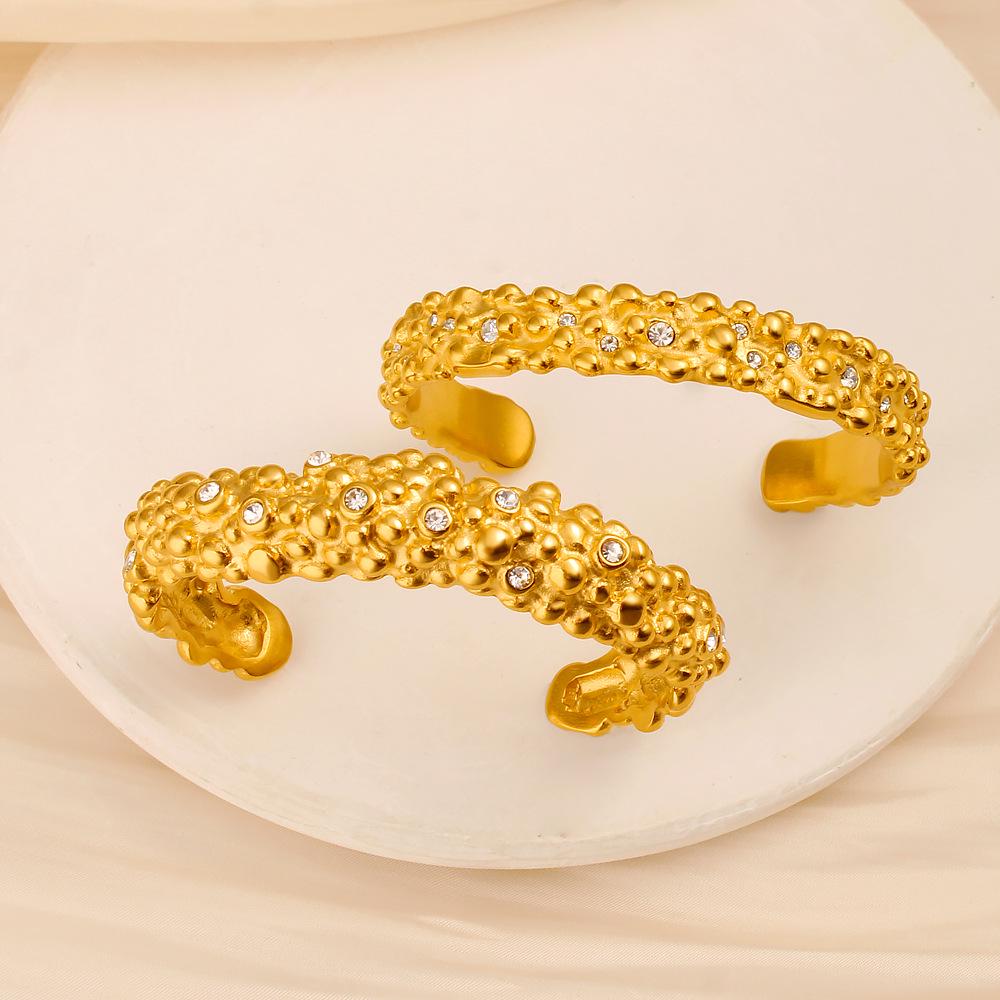 Cross Light Luxury Zircon Open Cuff Bracelet in Titanium Steel with 18K Gold - C-Shaped, High-End, Colorfast Design