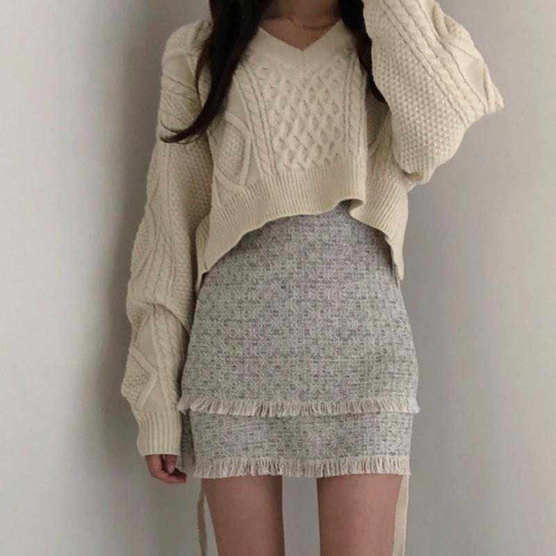 

Японский милый вязаный свитер на шнуровке, женский милый сексуальный свитер с нерегулярной спиной и v-образным вырезом, свободный укороченный свитер с длинными рукавами, пуловер