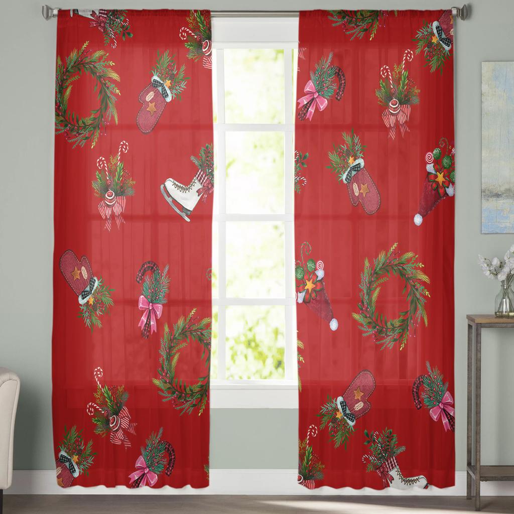 Christmas Christmas Tree Decoration Sheer Curtains For Kids Bedroom Living Room Voile Curtains Xmas Kitchen Tulle Curtain