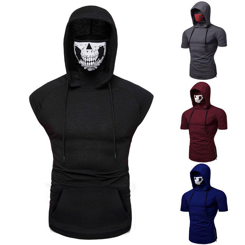 Men Skull Hooded Hoodies T-shirt Tank Tops Vest With Soft Material And Cosplay Style