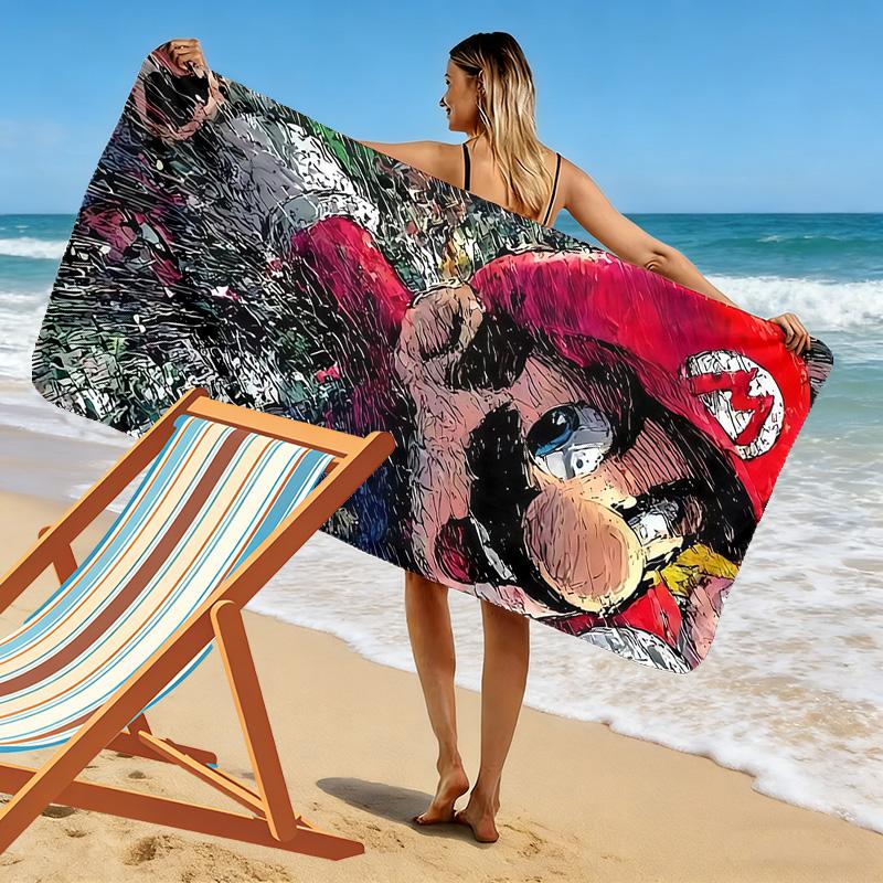 Super Mario Print Beach Towel, Large Soft Quick Dry Towel for Beach Camping Swimming