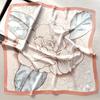 27.5" Flower Print Square Scarf Simulated Silk Thin Smooth Neck Scarf Elegant Style Sunscreen Head Wrap For Women