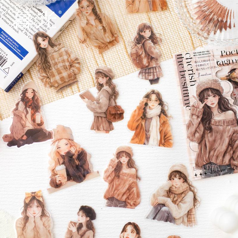 120 Blatt Mode Winter Outfit Mädchen Aufkleber, Trendige Kaltwetterkleidung & Niedliche Illustrationen, Leicht abziehbar für Scrapbooking