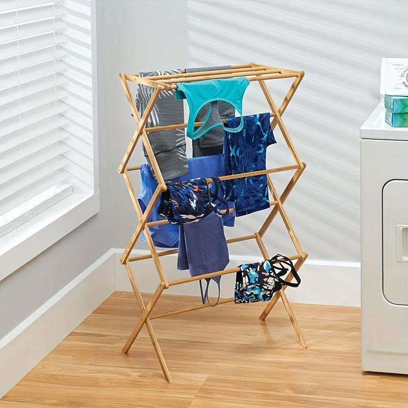 Collapsible Bamboo Drying Rack Portable Laundry Drying Rack Space-Saving Clothes Rack for Air-Drying Towels Indoor & Outdoor