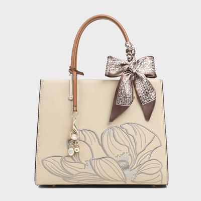 2025 New Genuine Leather Women's Handbag Single Shoulder Bag Elegant National Style Embroidery High-end Versatile Mom Bag