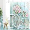 Floral Bicycle Bathing Curtain  Bathroom Letters Shower Curtain Waterproof With 12 Hooks Fishes Home Deco
