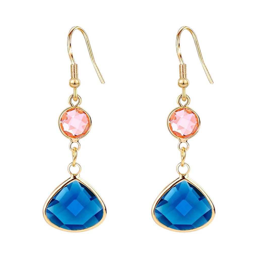 Fresh Copper Water Drop Earrings with Blue & Pink Crystals - Stylish For Women, European & American-Style Jewelry