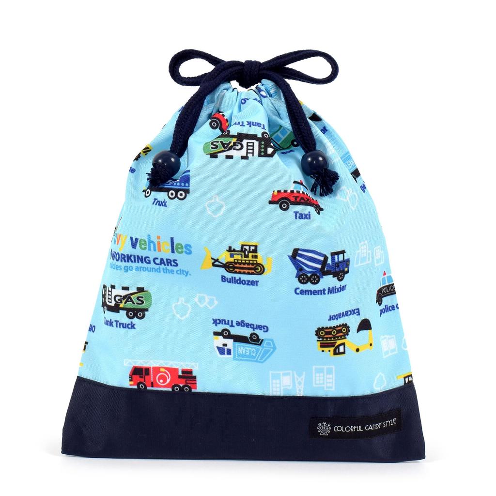 COLORFUL CANDY STYLE Drawstring Bag Medium Gussetless Lunch Bag Name Water Repellent No Iron Full Throttle Working Vehicle Set of 2 Boys Cool Kids