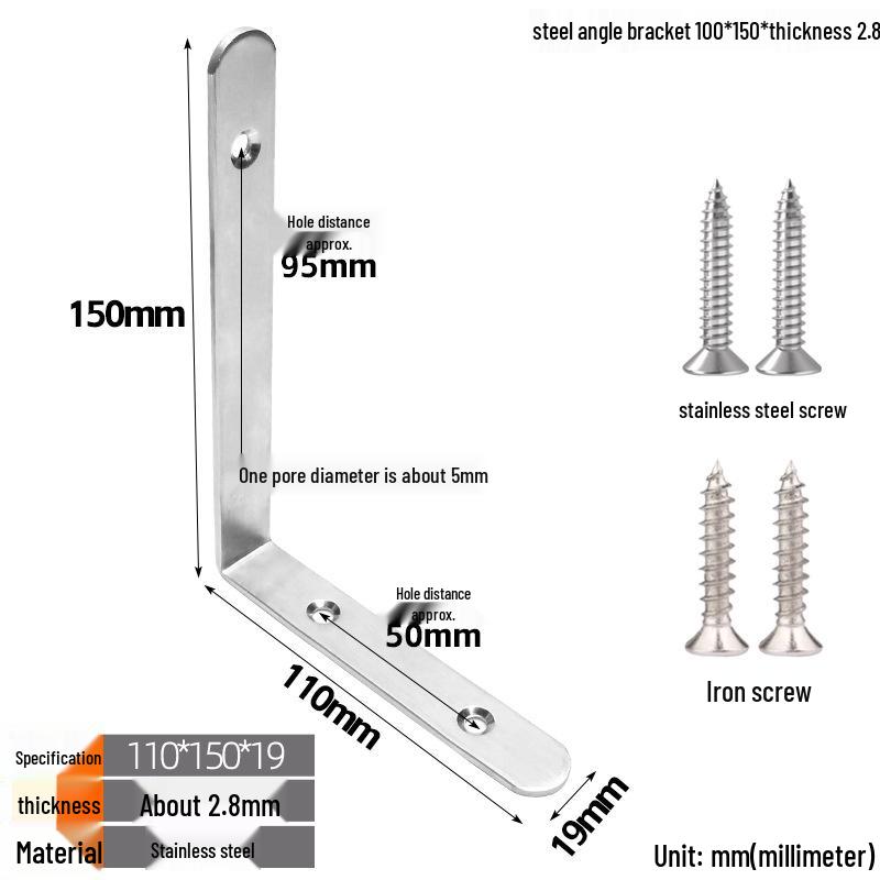 Thickened Stainless Steel 90° L-Shaped Bracket for Furniture and Shelves