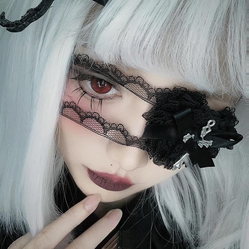 Women Sweet And Cool Black White Lace Bows Heart Cross Eye Mask Suitable For Halloween Theme Lolita Dark Gothic Cos Accessories