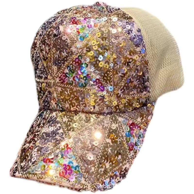 Colorful Sequin Korean Duckbill Hat: Women's Summer Mesh Baseball Cap for Youth Outing & Sun Protection