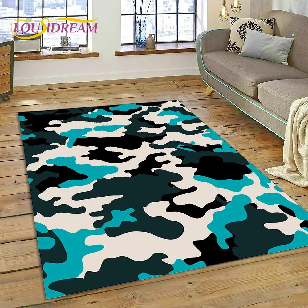 3D bunter Tarnmuster grüner Camouflage 2025 Stil Teppich für Wohnzimmer Schlafzimmer Zuhause Sofa Dekoration Bereichsteppich rutschfeste Bodenmatte