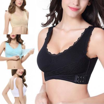 Women Solid Color Underwear Bra S-6XL Side Buckle Lingerie Front Cross Breathable Comfortable Lace
