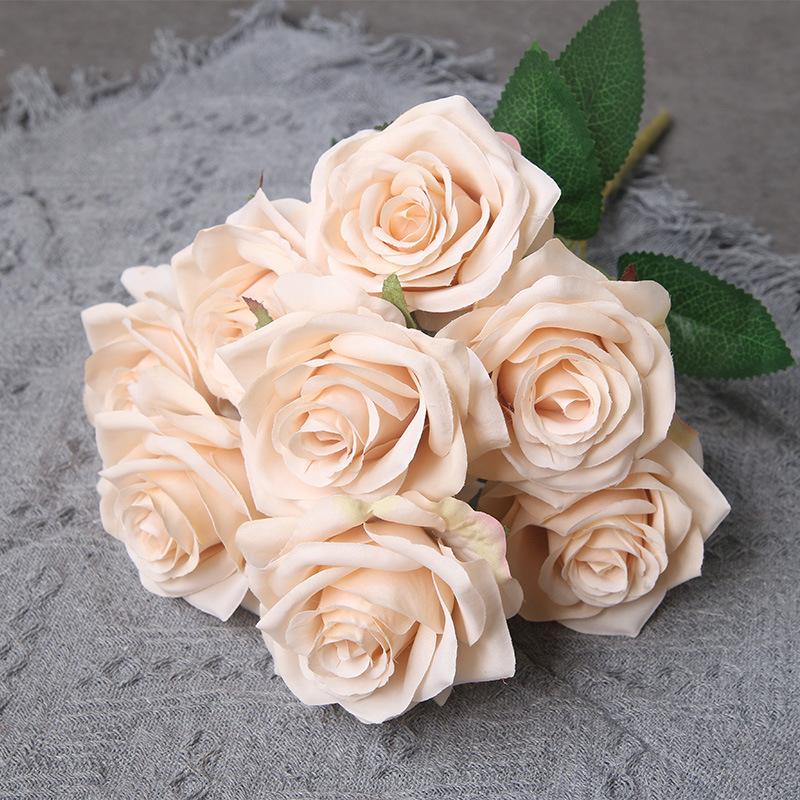 Fiore di Seta Artificiale Arancione, Bouquet di Rose Finte, Oggetti di Scena per Fotografia di Matrimonio, Soggiorno di Casa, Decorazioni Angolo Giardino Rose