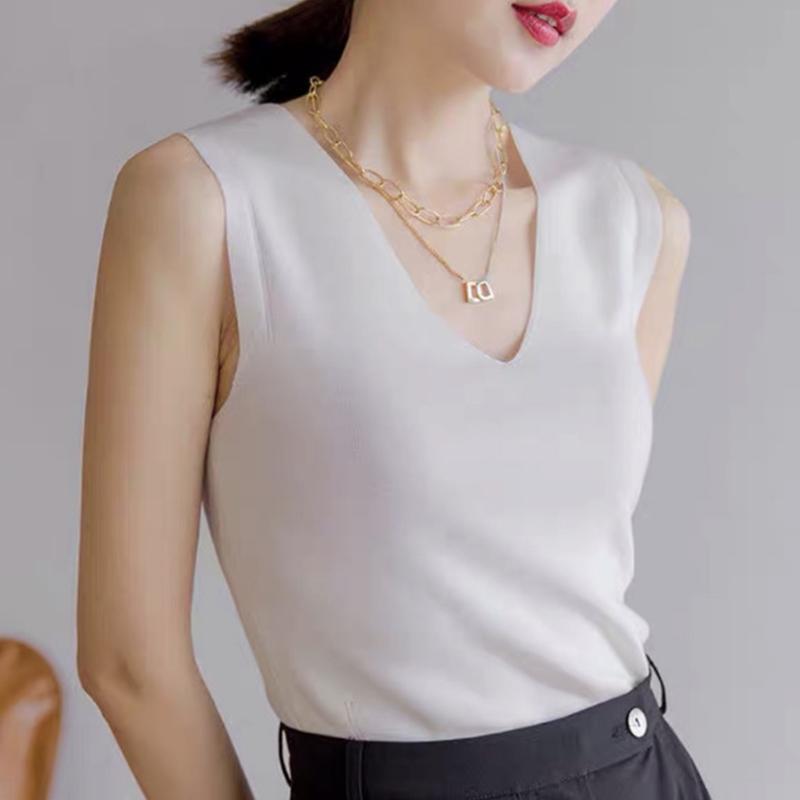 Korean Temperament V-Neck Sleeveless Versatile Slim Knitted Vest For Women