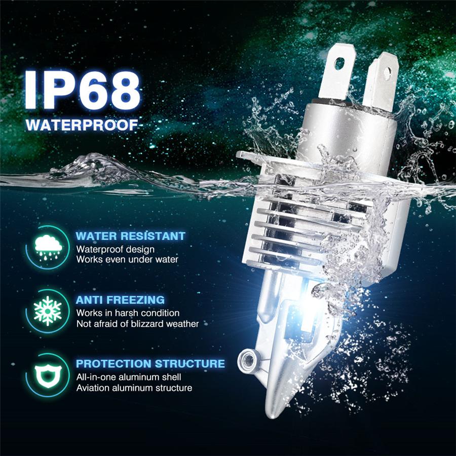 Motorcycle H4 9003 LED Headlight Bulb 6000LM 6500K