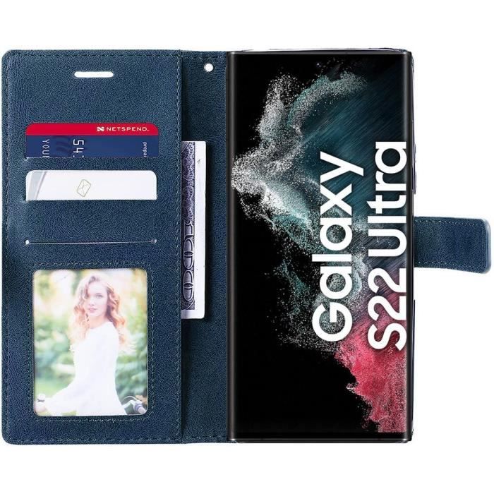 Skal för Samsung Galaxy S22 Ultra - Stötsäkert Repskydd Läderlook Marinblå