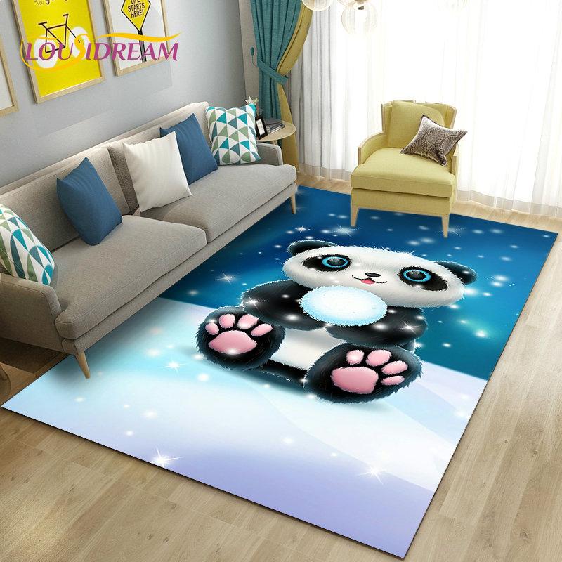 Alfombra de área 3D de dibujos animados de panda lindo, alfombra para sala de estar, dormitorio, sofá, felpudo, decoración de cocina, alfombra de suelo antideslizante para niños