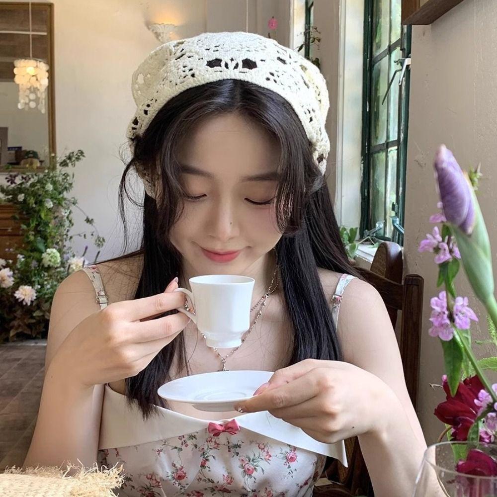 Ručně háčkovaná šála na hlavu, klobouk, pletená čelenka, ručník, sladká trojúhelníková čelenka, dívky