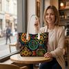 Tribal Print Tote Bag Casual Large Capacity Daily Shoulder Purse for Women Stylish Geometric Pattern Handbag for Travel Grocery Shopping Outdoor Use