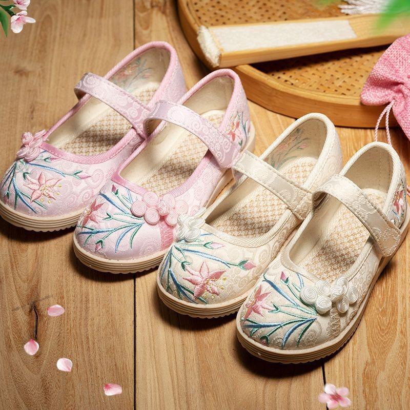 Children's Hanfu Shoes Cloth Shoes Handmade Baby Chinese Ancient Clothing Ancient Style Girls Embroidered Shoes Summer Spring and Autumn