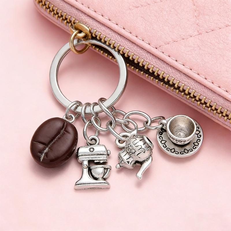 Artistic Coffee Bean Inspired Key Chain Alloy Keyring Stylish Design Compact And Lightweight Everyday Carry
