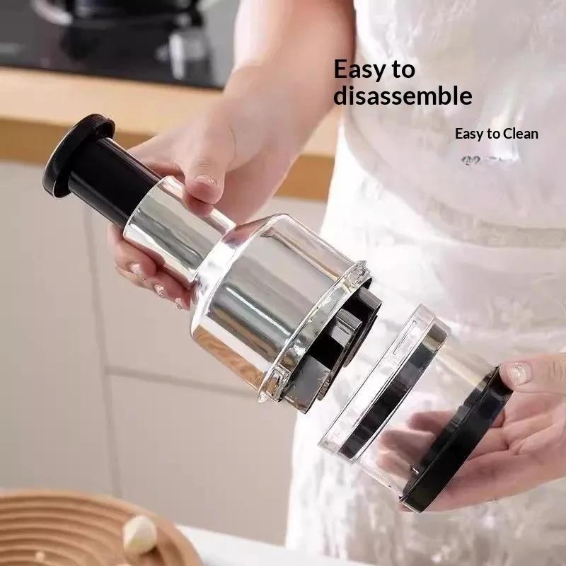 Manual Press Garlic Chopper Stainless Steel Onion Cutter Portable Mini Food Mincer For Home Kitchen Daily Cooking Meal Prep