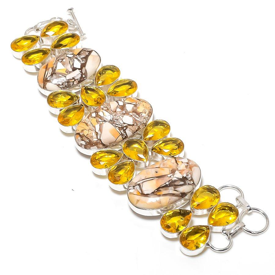 Natural Brecciated Mookaite Gemstone 925 Sterling Silver Bracelet 7-8" C1C72
