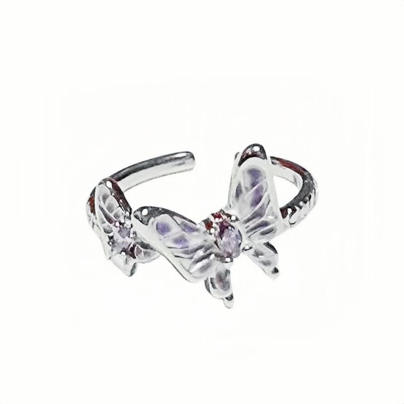 Purple Romantic Enamel Oil Dropping Butterfly Flower Opening Ring Female Niche Sweet Temperament Ring