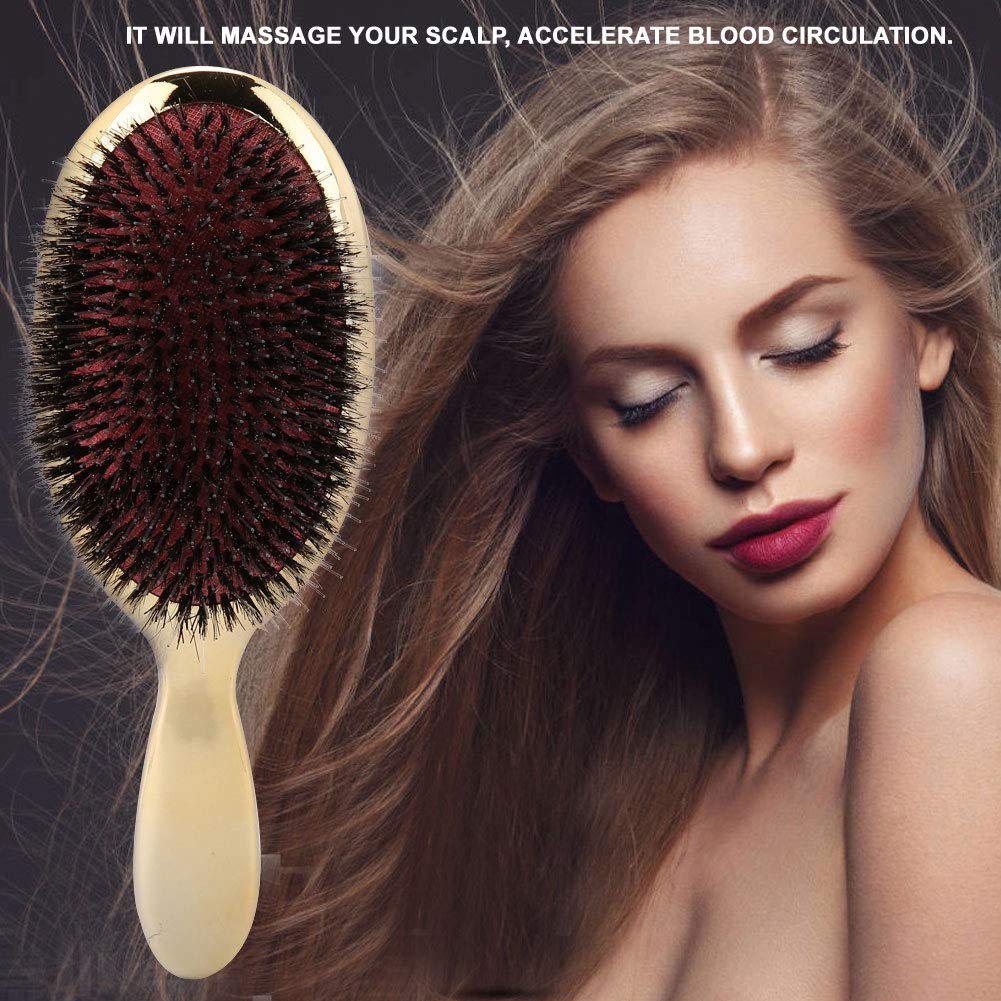 1pc Gold Silver Boar Bristle Paddle Hair Brush Oval Anti Static Scalp Massage Comb for Women Salon Daily Detangle Styling Tool