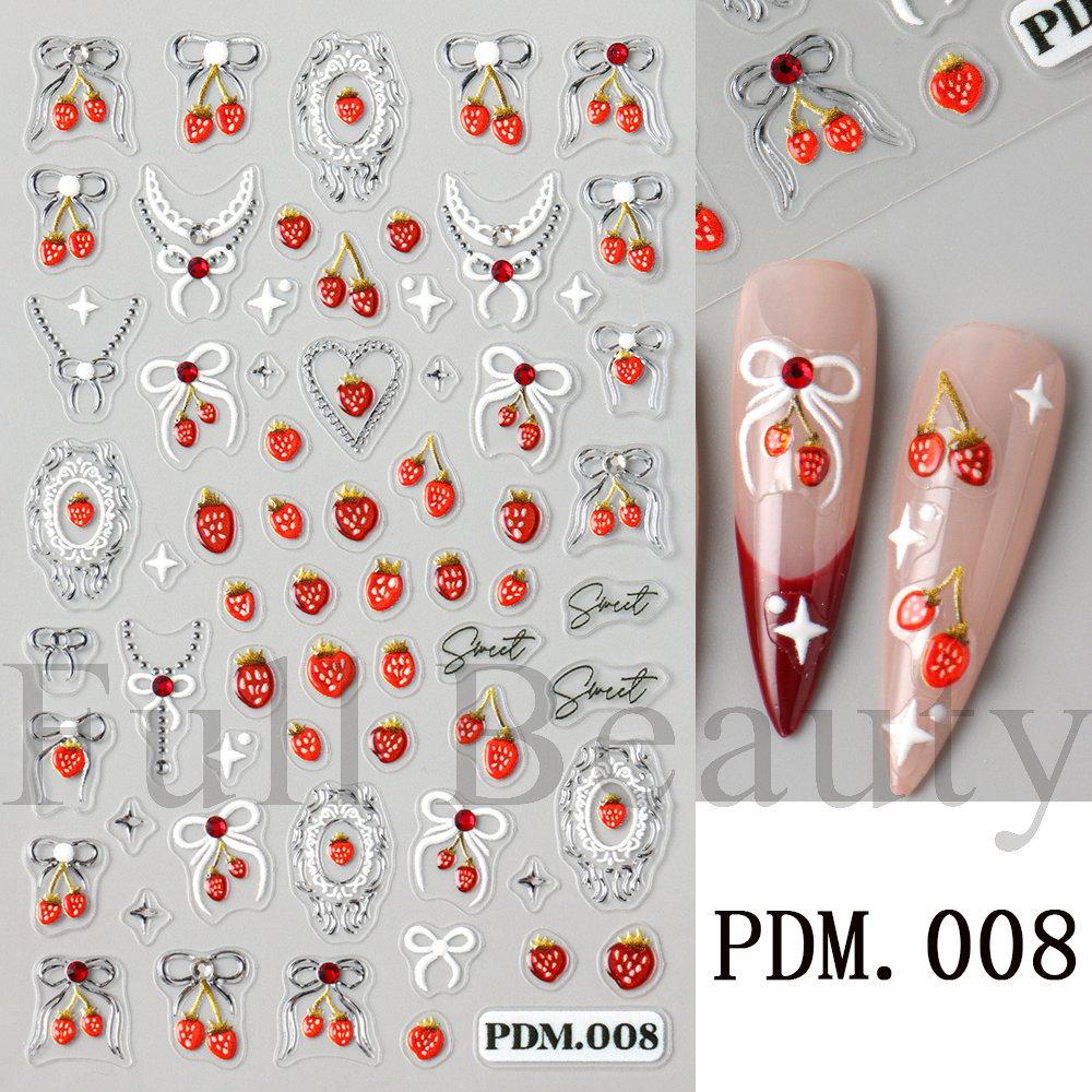 Nail Art Sticker Relief Three-Dimensional Crystal Diamond Jelly Cherry Strawberry Love Bow Point Diamond Adhesive Sticker