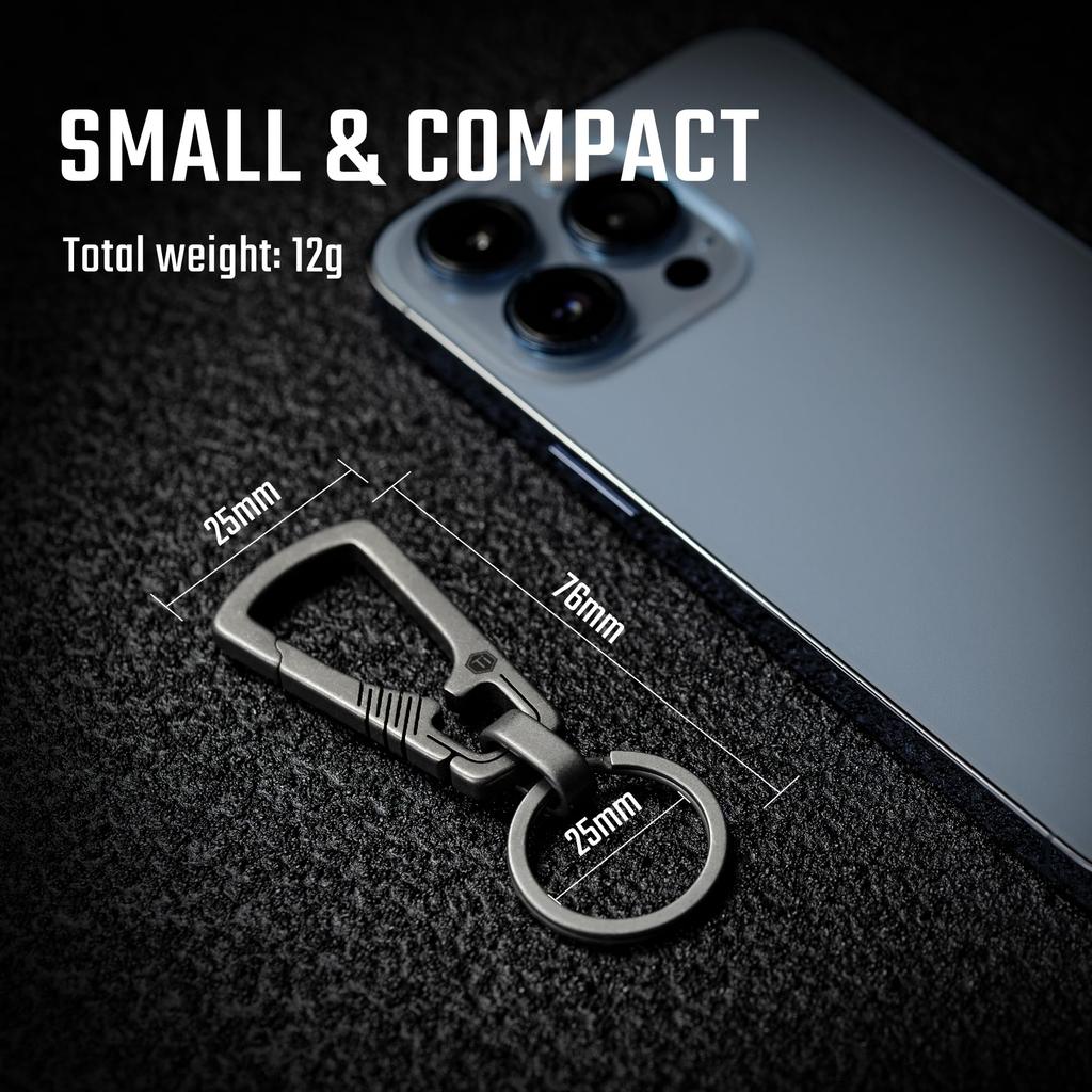 KeyUnity KM04 Titanium Carabiner Keychain Clip Quick Release EDC Key Holder Organizer with Key Sandblasted Ring, Small, (Silver)