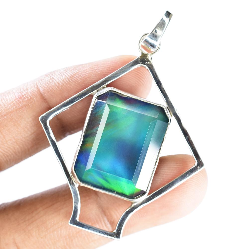Natural Emerald Pendant Ammolite 32ct 925 Sterling Silver Gems Jewelry Gemstone Jewelry Gift