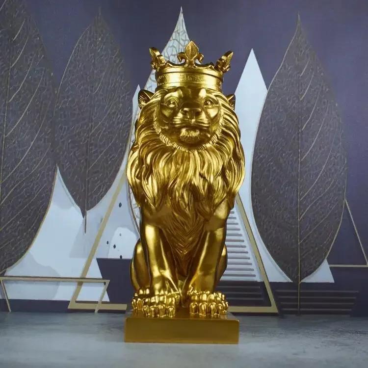 Resin Lion Statue Crown Lions Sculpture Animal Figurine Abstract Decoration Home Decor Nordic Model Decor Table Ornaments