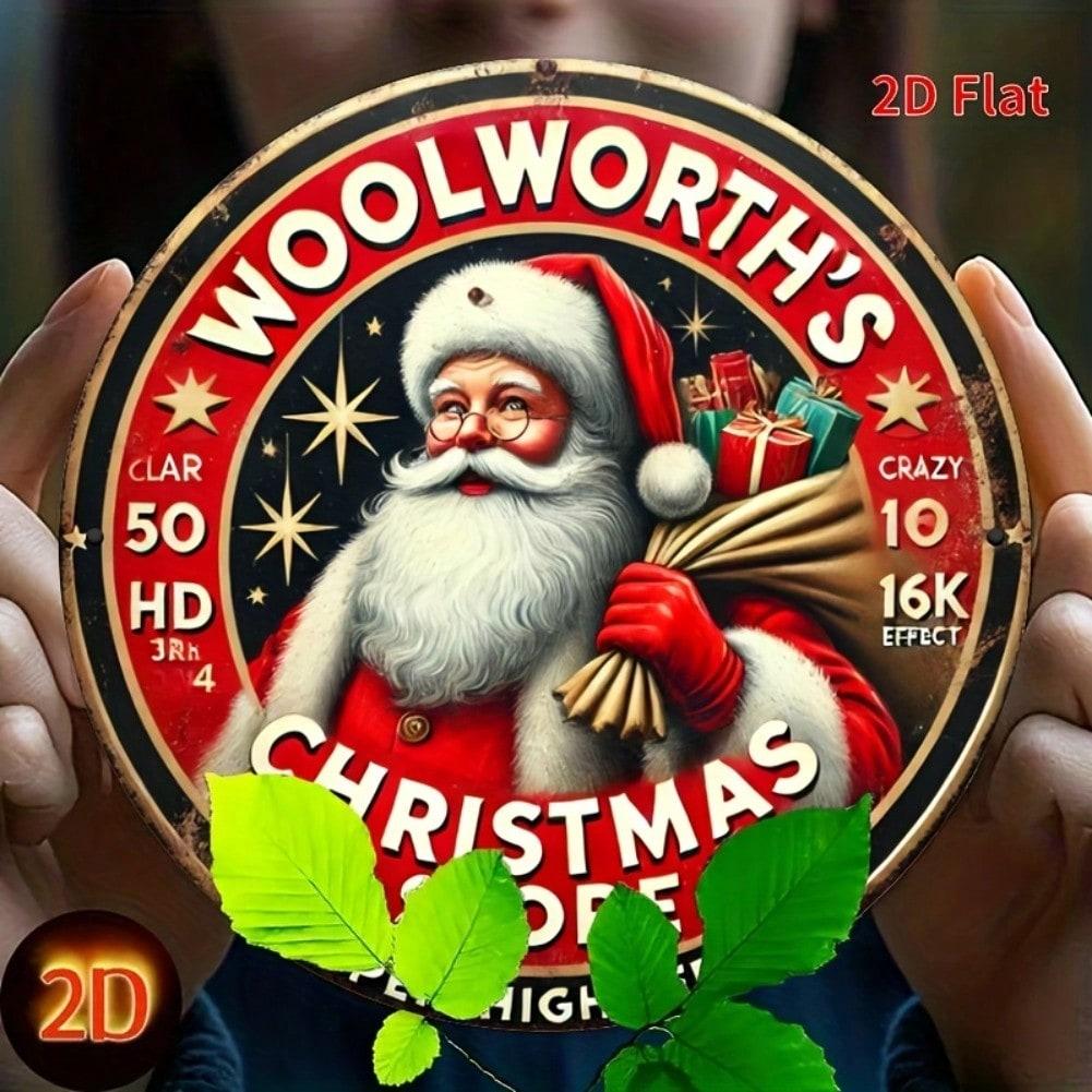 Винтажная Рождественская витрина Woolworths Ретро Санта Металлическая жестяная табличка Железный настенный декор Праздничный домашний подарок 20x20