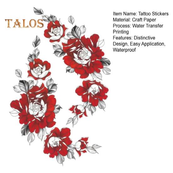 Chinese Floral Temporary Tattoo Sticker Red Flower Waterproof Body Sticker Long Lasting Fake Tattoos Festival Party Skin Art Stickers